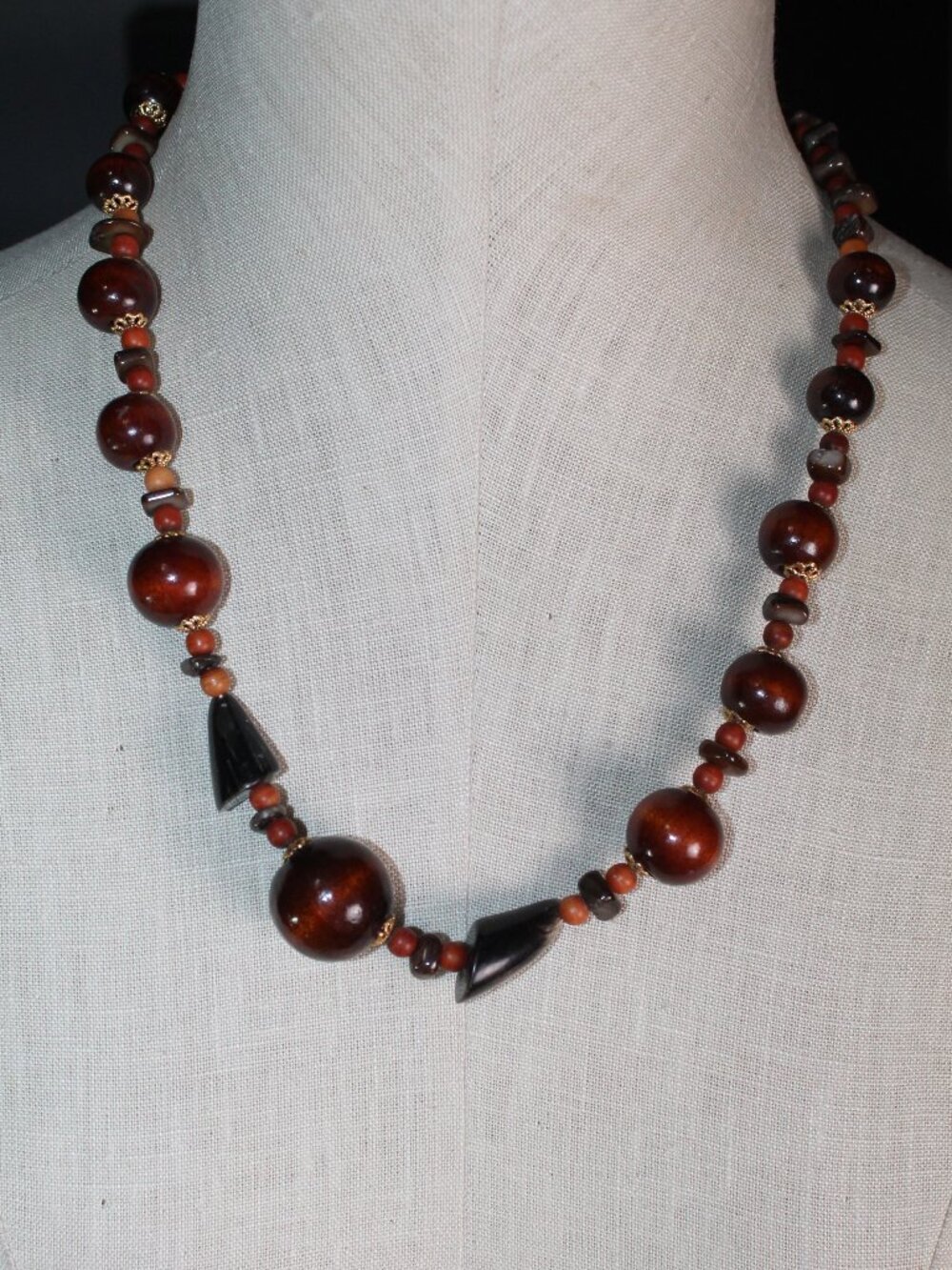 Brown, Orange & Black Large Bead 24" Necklace